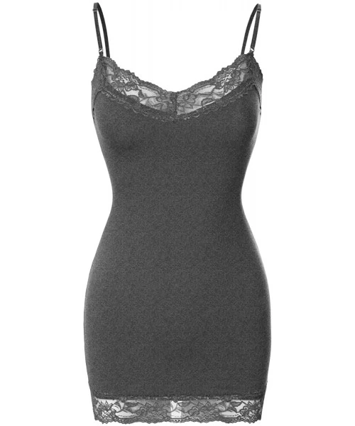 Camisoles & Tanks Women's Adjustable Spaghetti Strap Lace Neck Camisole Top - Charcoal - CW18M6Z9S2K