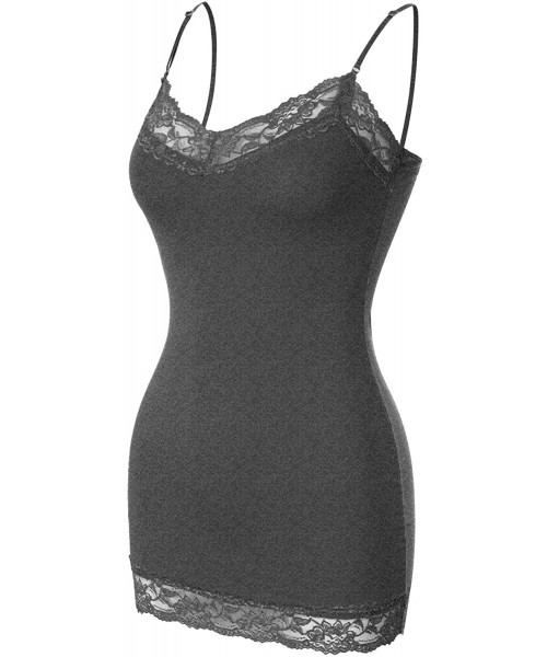Camisoles & Tanks Women's Adjustable Spaghetti Strap Lace Neck Camisole Top - Charcoal - CW18M6Z9S2K