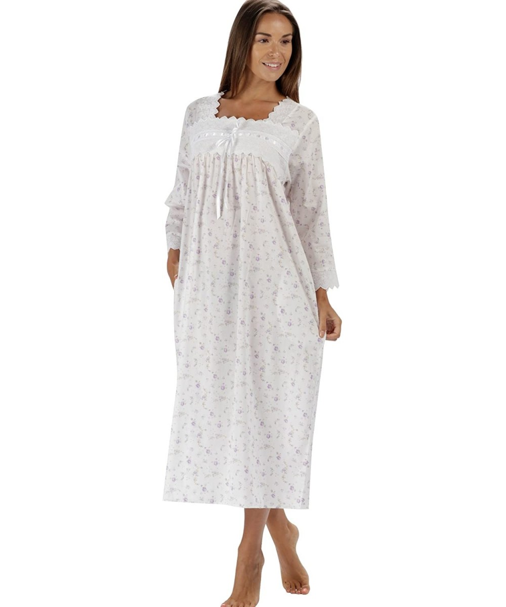 Nightgowns & Sleepshirts 100% Cotton Nightgown 3/4 Sleeves + Pockets - Laura - Lilac Rose - CG1887XXSOW