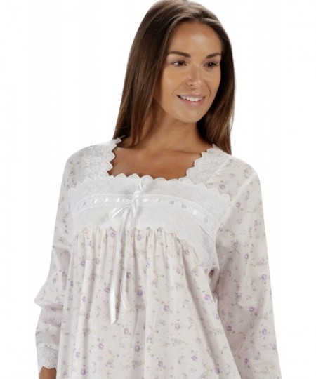 Nightgowns & Sleepshirts 100% Cotton Nightgown 3/4 Sleeves + Pockets - Laura - Lilac Rose - CG1887XXSOW