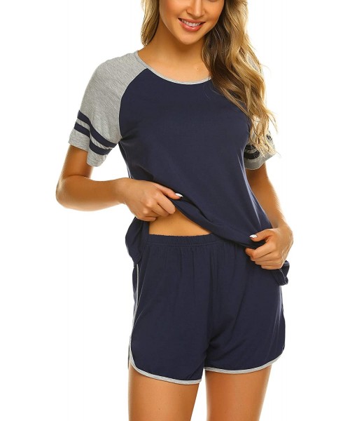 Sets Women's Pajama Set Short Sleeve Sleepwear Pjs Sets Nightwear - Navy - CR18R54NSU8
