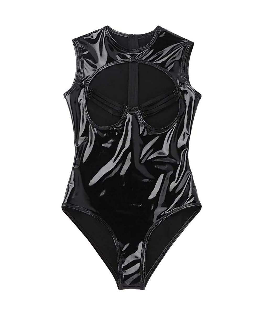 Baby Dolls & Chemises Faux Leather Lingerie for Women Sexy Jumpsuit Bodysuit Teddy Underwear Sleepwear Underwear Black S-XXXX...