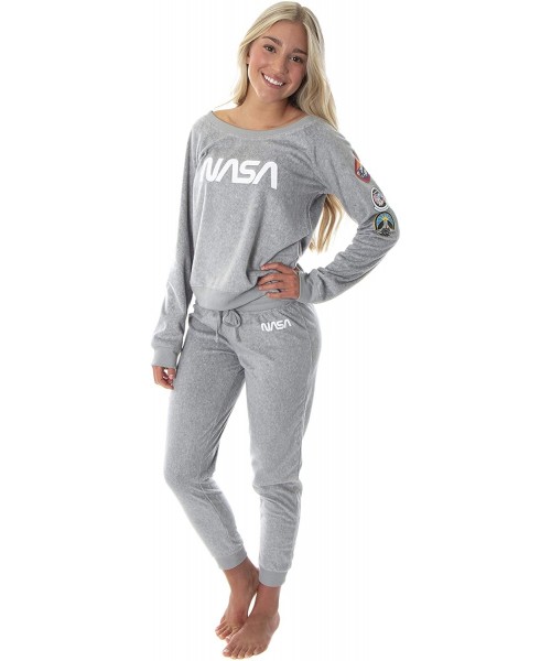 Sets NASA Worm Logo Women's Juniors' Space Shuttle Patches Shirt and Jogger Pants Pajama Set - Nasa Worm Logo - C2190YN8YW8