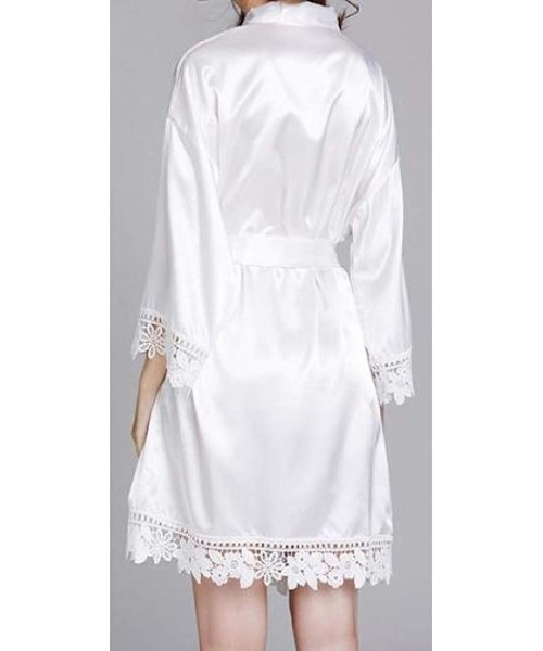 Robes Women's Plus Size Splice Lounge Kimono Long Sleeve Sleepwear Homewear Pajama Thin Silk Summer Sleep Robe - White - CO19...