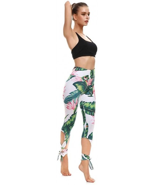 Thermal Underwear Women Casual Sports Fitness Running High Waist Print Ballet Strappy Yoga Pants - Green - C5197KA99RX