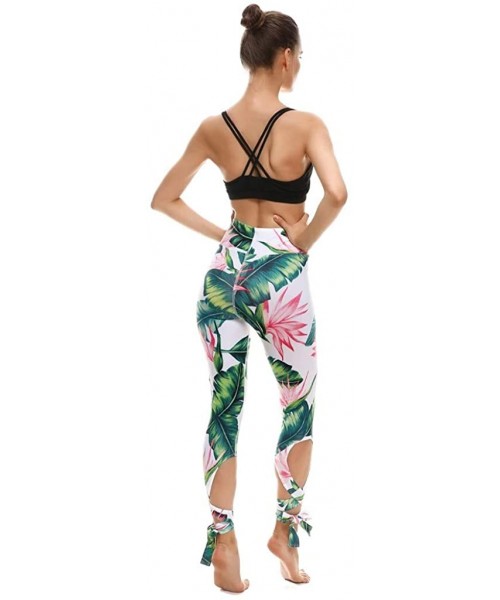 Thermal Underwear Women Casual Sports Fitness Running High Waist Print Ballet Strappy Yoga Pants - Green - C5197KA99RX