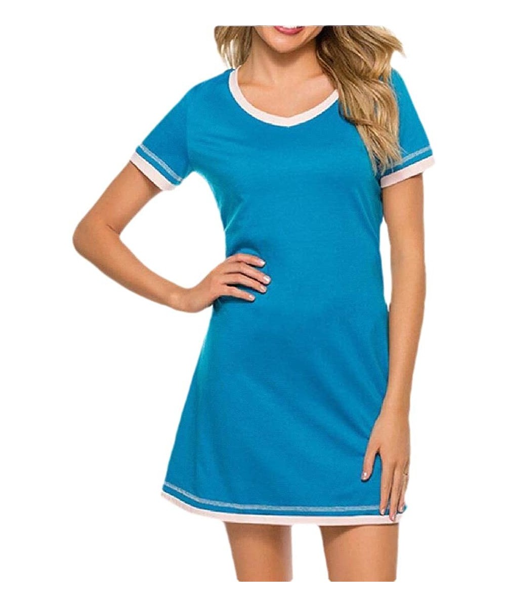 Tops Women Sleepwear Casual Nightgowns Short Sleeve V Neck Sleepshirt - 2 - CK19DD8QDDN