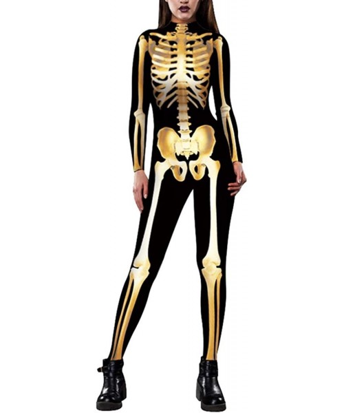 Shapewear Women Halloween Skull Costume Printing Skeleton Cosplay Jumpsuit Romper - Print 47 - CN18HKOILAN
