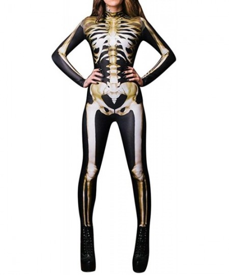 Shapewear Women Halloween Skull Costume Printing Skeleton Cosplay Jumpsuit Romper - Print 47 - CN18HKOILAN