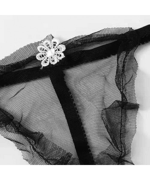 Baby Dolls & Chemises New Women Sexy Black Lingerie Flower Detail Mesh Slip Set Babydoll Nightwear Black Cardigan Flower Nigh...