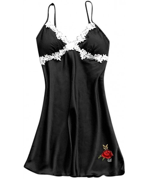Nightgowns & Sleepshirts Sexy Lace Patchwork Nightdress for Women Sling Camisole Nightgown Sleepwear Padded Nightie - Black -...