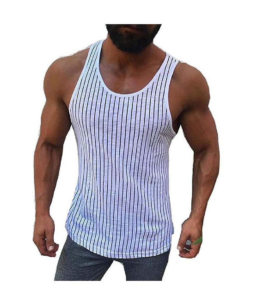 Undershirts Men Undershirt Fitness Stripe Yoga Gym Outdoor Tank Tops Vest - White - CU19DKM7766