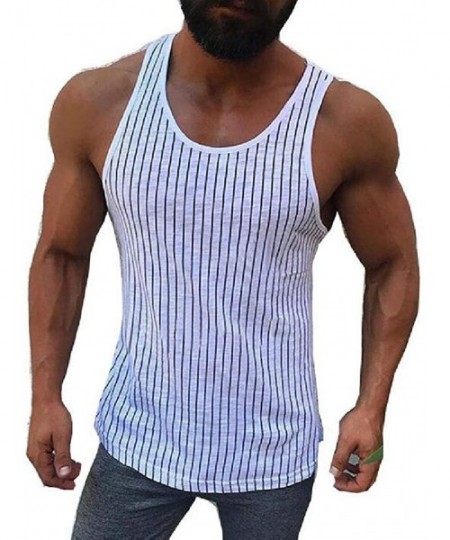 Undershirts Men Undershirt Fitness Stripe Yoga Gym Outdoor Tank Tops Vest - White - CU19DKM7766