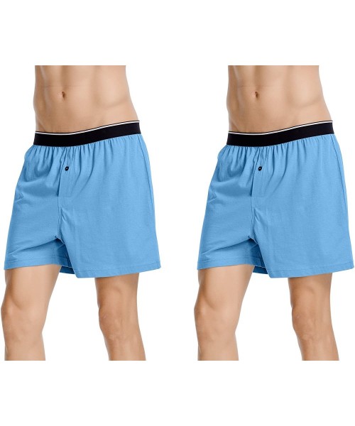 Sleep Bottoms Mens Multi-Pack 100% Cotton Knit Boxers Pajama Bottoms - Sleep/Lounge Shorts - Placidblue - C312IC4B0FL