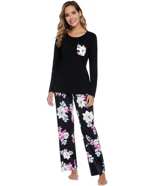 Sets Womens Capri Pajama Sets Cotton Pajamas for Women Long Sleeve Sleepwear Pjs Sets - Black-1 - CF18A9XDY3K