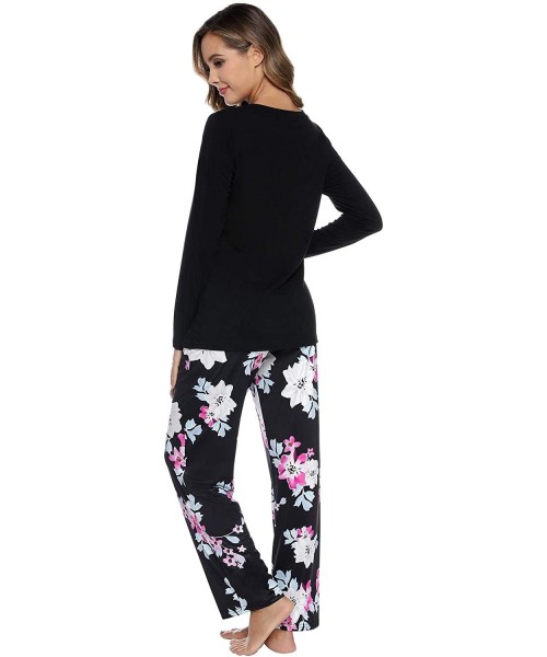 Sets Womens Capri Pajama Sets Cotton Pajamas for Women Long Sleeve Sleepwear Pjs Sets - Black-1 - CF18A9XDY3K