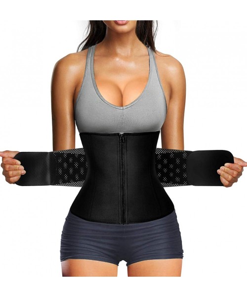 Shapewear Women Waist Trainer Belt Tummy Control Waist Cincher Trimmer Sauna Sweat Workout Girdle Slim Belly Band - Black Zip...