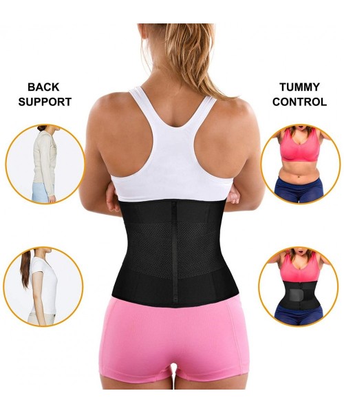 Shapewear Women Waist Trainer Belt Tummy Control Waist Cincher Trimmer Sauna Sweat Workout Girdle Slim Belly Band - Black Zip...