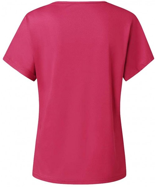 Nightgowns & Sleepshirts Cross Shoulder T-Shirt- Ladies Casual Irregular Short Sleeve Blouse top - J-hot Pink - CX1944RKWZT