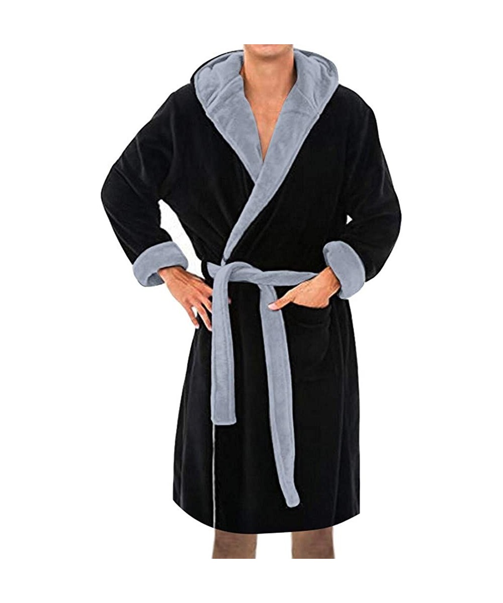 Robes Men's Lengthened Plush Shawl Bathrobe Home Clothes Long Sleeved Robe Coat - Black - CP193TR4TNH