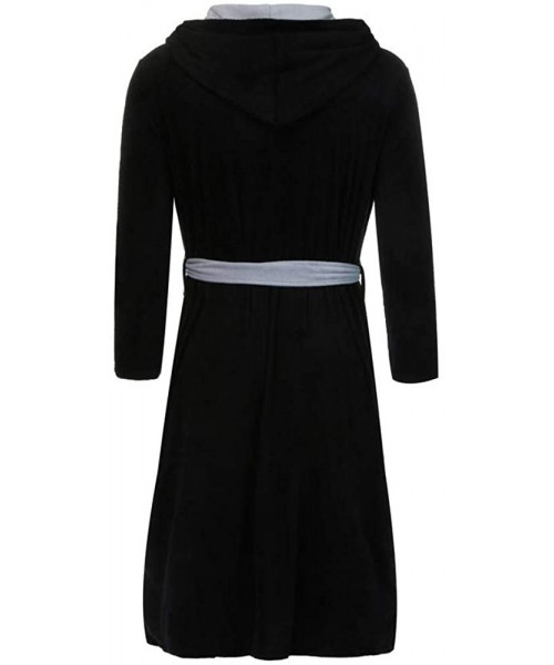 Robes Men's Lengthened Plush Shawl Bathrobe Home Clothes Long Sleeved Robe Coat - Black - CP193TR4TNH