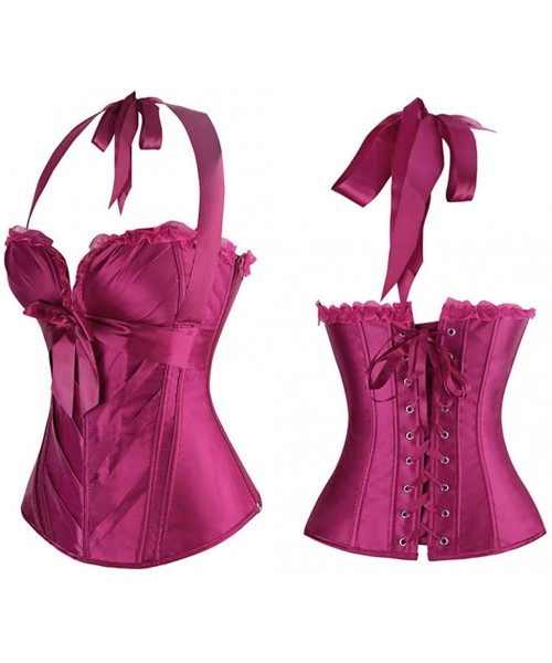Bustiers & Corsets Sexy Lace Up Satin Bustier Corset with Cup Lingerie Zipper Side Overbust Party Bow Halter Corset - Purple ...