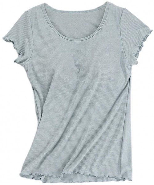 Camisoles & Tanks Women Short Sleeve Top Strip Cotton T-Shirt with Built-in Shelf Bra - Green - CC18TYCKXOS