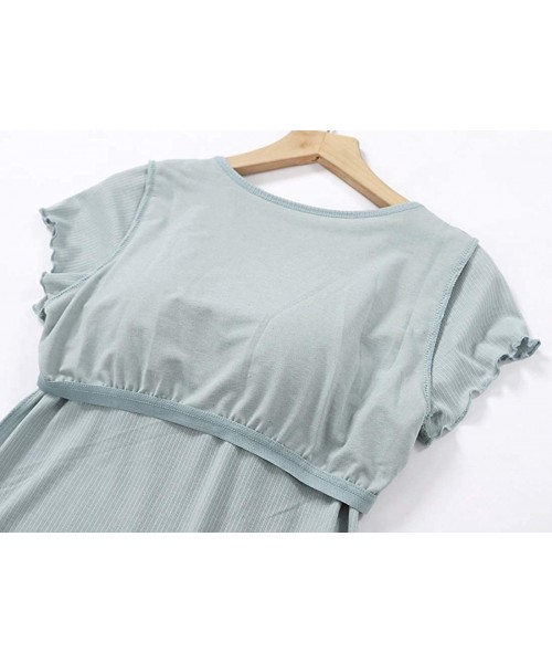 Camisoles & Tanks Women Short Sleeve Top Strip Cotton T-Shirt with Built-in Shelf Bra - Green - CC18TYCKXOS