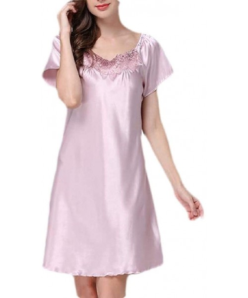 Nightgowns & Sleepshirts Summer Short Sleeve Sleepwear Satin Nightgown Nightwear - 11 - C019DDYOMZQ