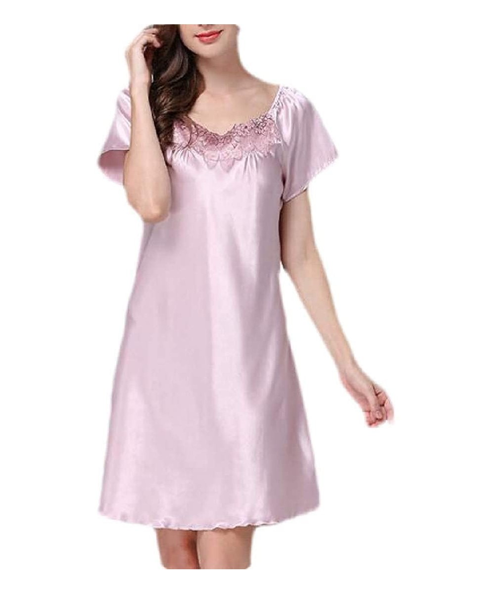 Nightgowns & Sleepshirts Summer Short Sleeve Sleepwear Satin Nightgown Nightwear - 11 - C019DDYOMZQ
