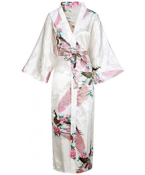 Robes Women Long Robe with Pocket Wedding Bride Bridesmaid Dressing Gown Rayon Kimono Bathrobe Night Dress - White 1 - CU198K...
