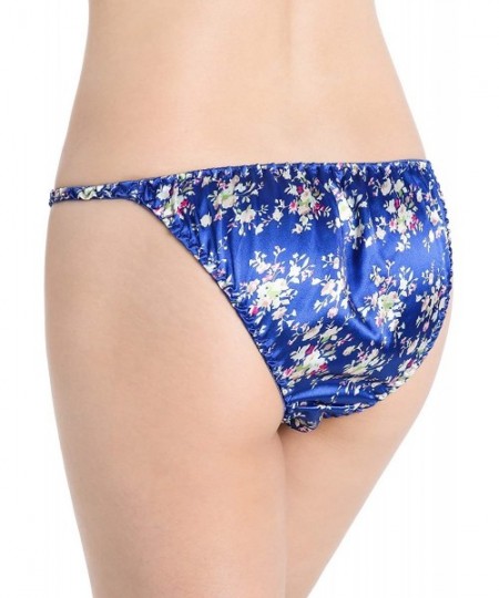Panties Women's Satin Floral Bikini Briefs Panties - Royal Blue - CM196R00SXZ