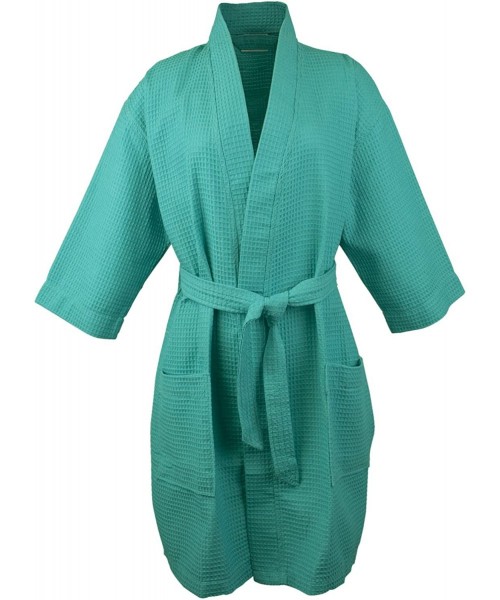 Robes Thigh Lenght Waffle Kimono Robe - Aqua - One Size - Aqua - CM12ER63TU7