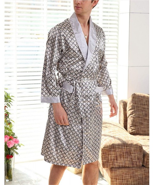 Robes Men's Summer Pyjamas Luxurious Kimono Soft Satin Robe Matching Shorts Nightgown Long-Sleeve Sleepwear Printed Bathrobes...