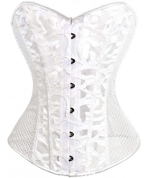 Bustiers & Corsets Women's Corset Satin Overbust Lace Up Busiter Shapewear Outfit Mesh Breathable - White - CM18WKLS995