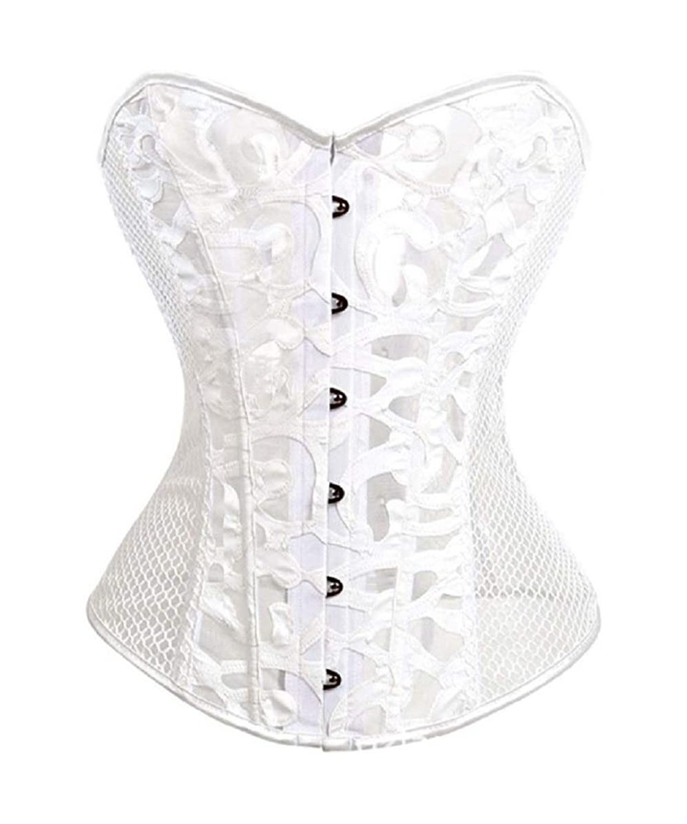 Bustiers & Corsets Women's Corset Satin Overbust Lace Up Busiter Shapewear Outfit Mesh Breathable - White - CM18WKLS995