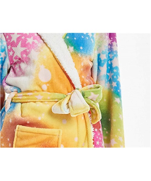 Robes Women's Unicorn Cartoon Hooded Flannel Bathrobe - Multicoloured - CR18Z599C8M