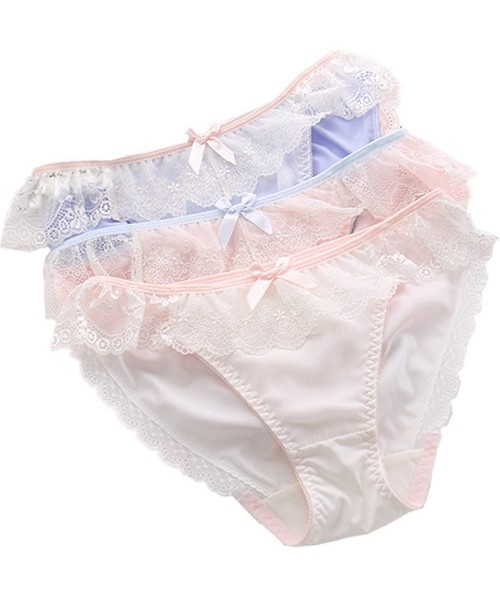 Panties Womens Lace Floral Panties Soft Breathable Bow Underwear Low Rise Briefs for Big Girl- Pink- Medium - CI18H48M7HT