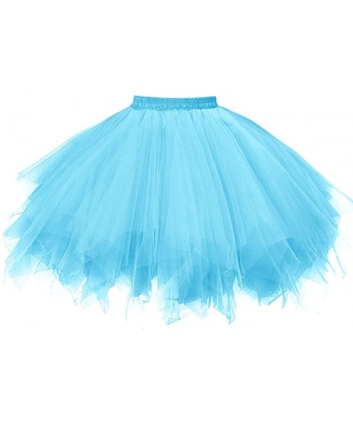 Baby Dolls & Chemises Women's Short Vintage Petticoat Skirt Ballet Bubble Tutu Multi-Colored - Blue - C412GVE05HD