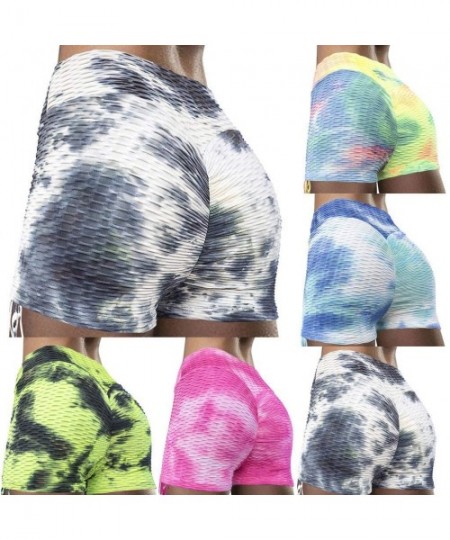 Sets Yoga Shorts for Women- Women Push Up Leggings Yoga Tie-Dyed Print Anti Cellulite Scrunch High Waist Short Pants - A-2 Ye...