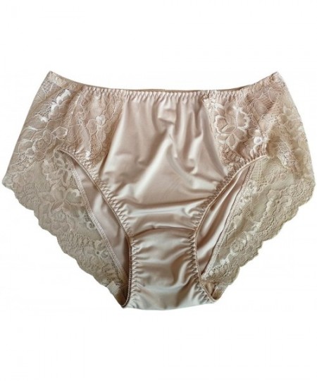Panties Women's Plus Size Briefs Hi Cut Full Brief Panty Lace Trimmed Milk Protein Fiber Underwear - Beige - CY12G07VTFD