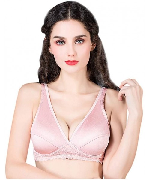 Tops Women Lingerie Sexy Adjustable Crossing Extra-Elastic Breathable Lace Suckling Bra-M-XXL - Pink - C2197AQIN0O