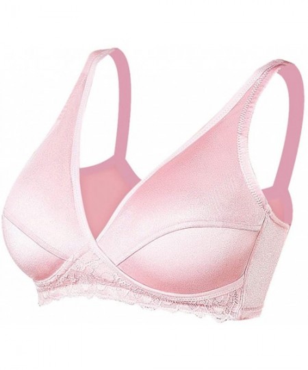 Tops Women Lingerie Sexy Adjustable Crossing Extra-Elastic Breathable Lace Suckling Bra-M-XXL - Pink - C2197AQIN0O