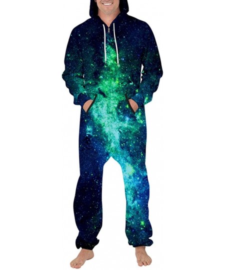 Sets Unisex 3D Paint Jumpsuits Galaxy Animal Hooded One Piece Pajama - Green Galaxy - C518YSLH3GO