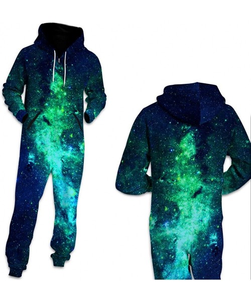 Sets Unisex 3D Paint Jumpsuits Galaxy Animal Hooded One Piece Pajama - Green Galaxy - C518YSLH3GO