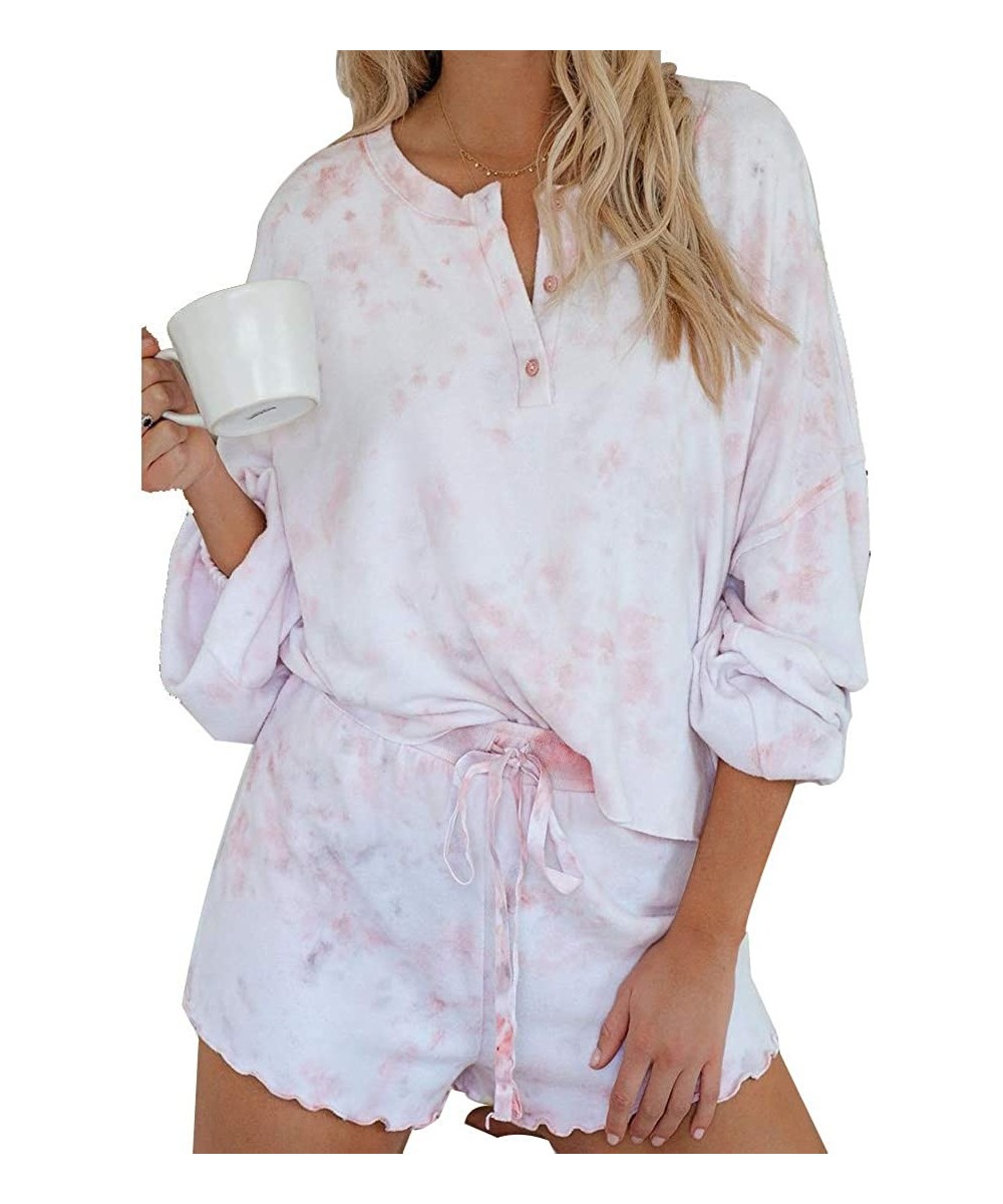 Sets Women's Tie Dye Printed Short Pajamas Set Sleepwear Nightwear 2-Piece Sets - A Pink - CZ198DXNGYH