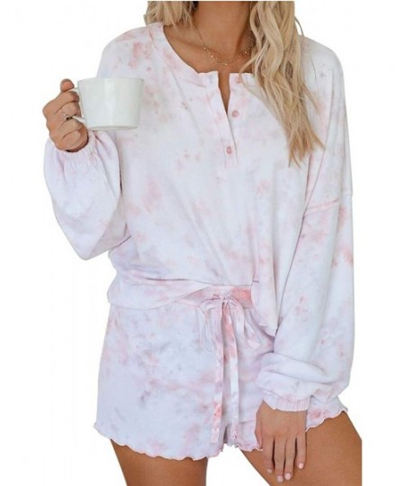 Sets Women's Tie Dye Printed Short Pajamas Set Sleepwear Nightwear 2-Piece Sets - A Pink - CZ198DXNGYH