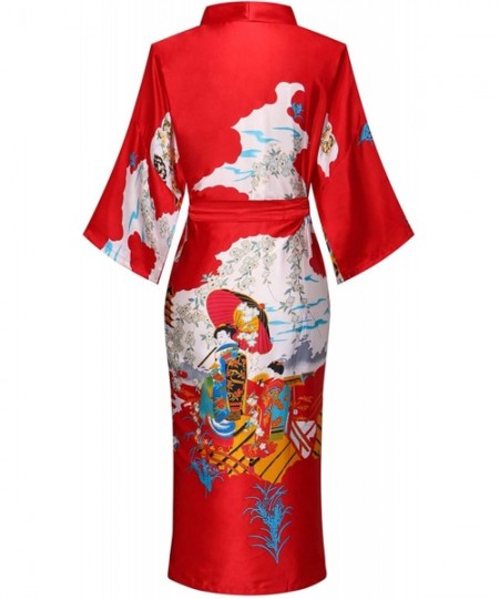 Robes Women's Floral/Patterned Silky Kimono Robes Long Satin Bathrobes Sleepwear Loungewear - Red - C118OYW7K5D