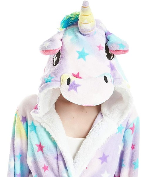 Robes Adults Unicorn Robe Soft Flannel Plush Hooded Bathrobe Bathing Suits for Women Girls - Star Unicorn - CV18H67YDS8