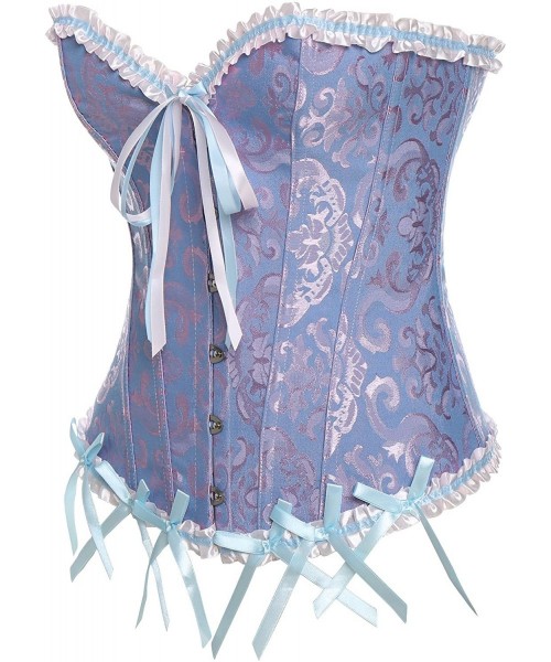 Bustiers & Corsets Womens Sexy Lace Floral Print Corset Palace Overbust Bustier Bodyshaper Top - Blue - C018GZCG5TN